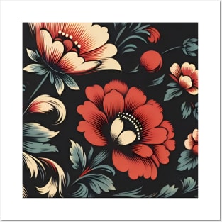 Red Floral Illustration Posters and Art